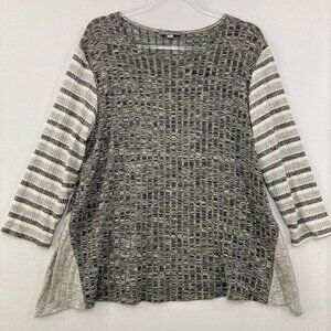 Barbara Katz size XL Gray Color-Block Stretch Knit 3/4 Sleeve Pullover Top